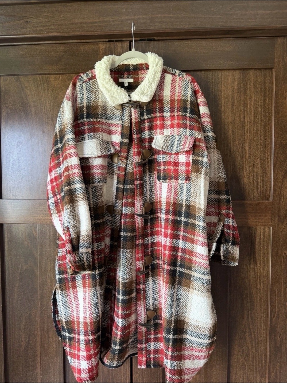 maurices Women's Plaid Toggle Coat Faux Shearling Lined Long Sleeve Plus 1X